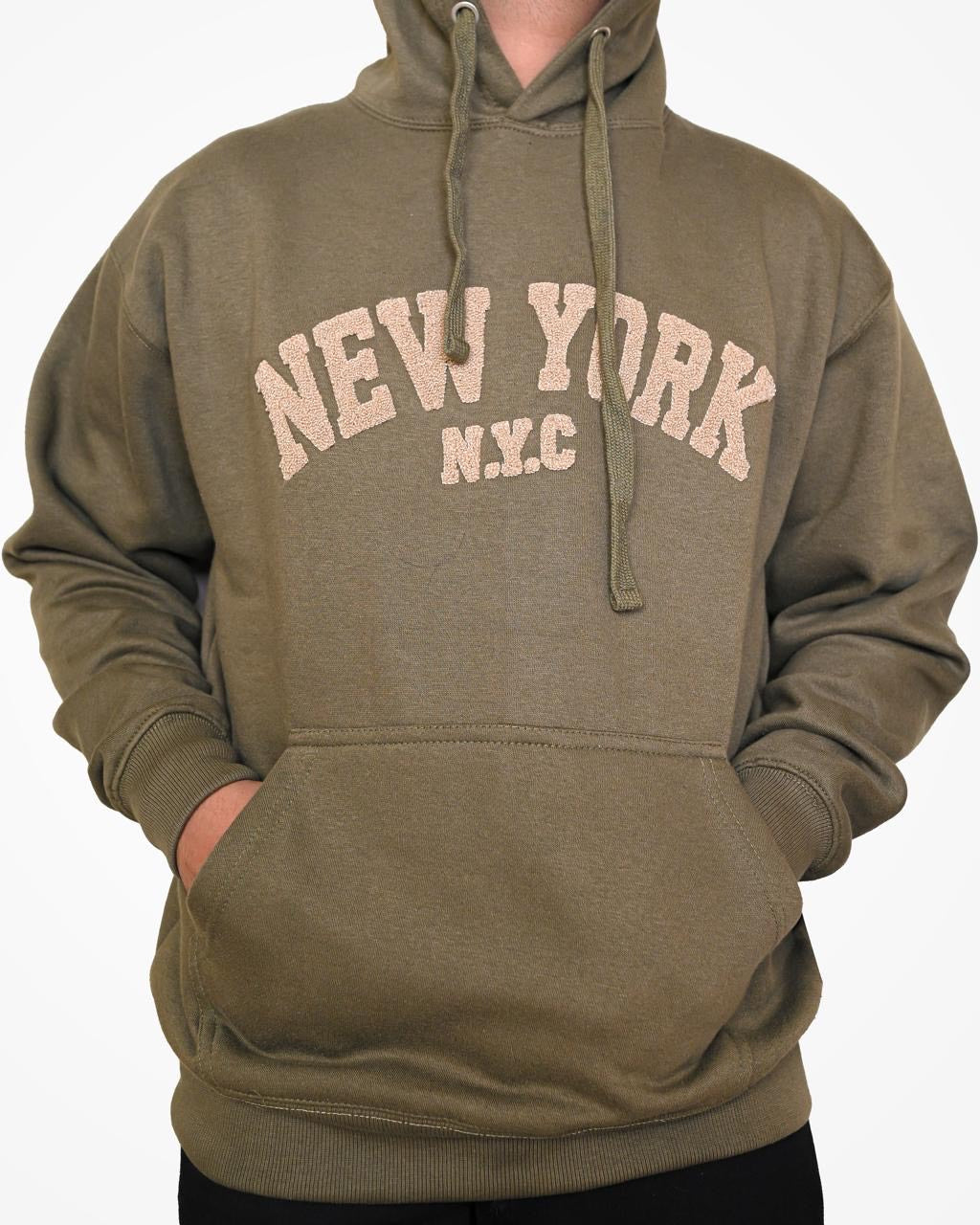 New York Embroidered olive green Pullover Hoodie