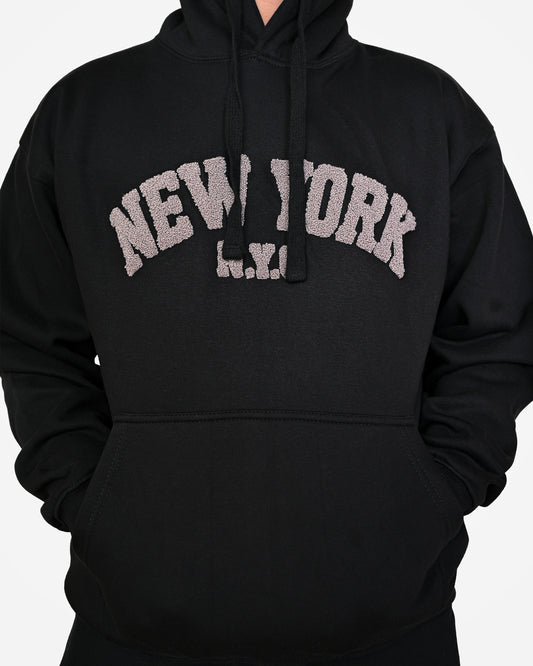 New York Embroidered Black Pullover Hoodie