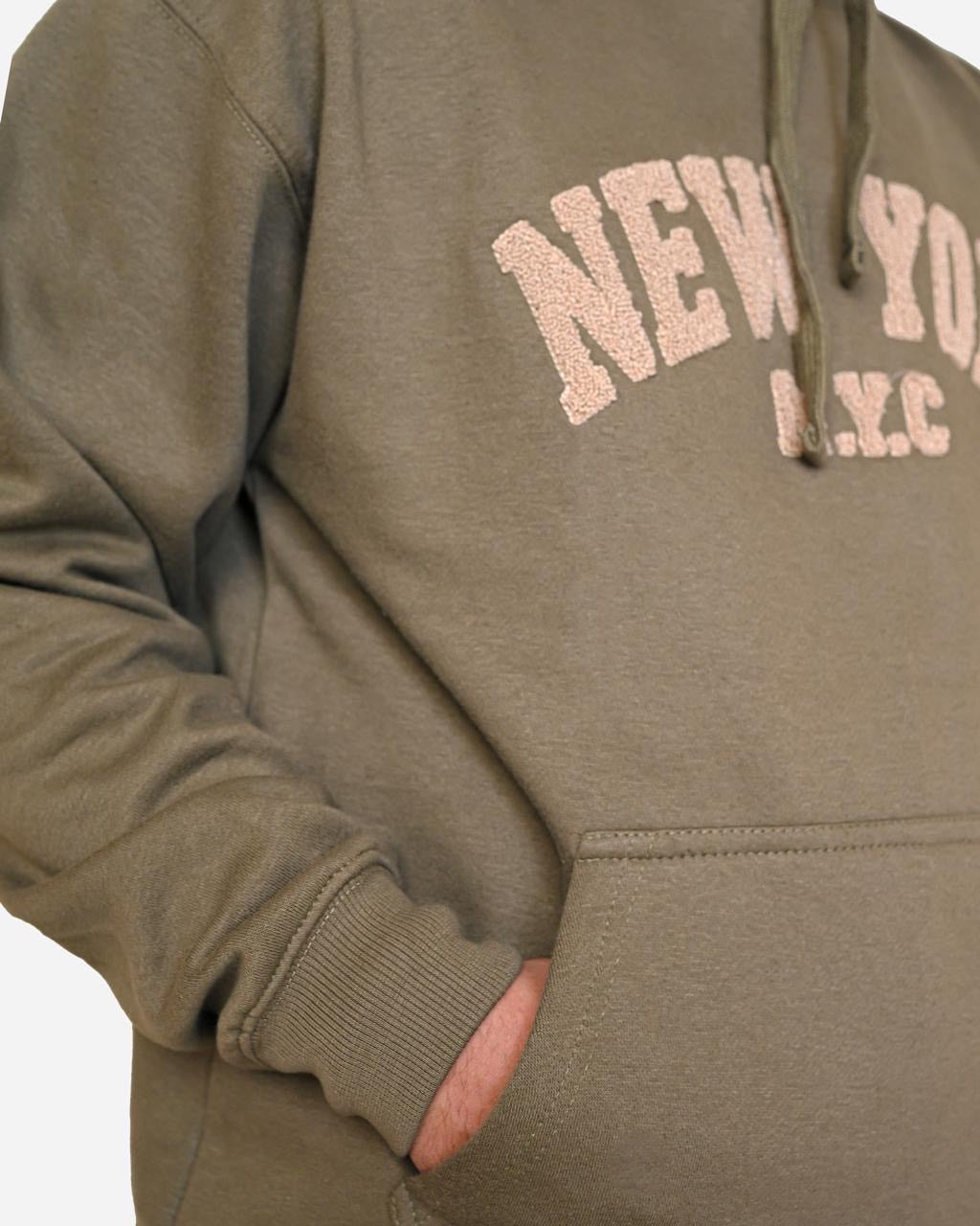 New York Embroidered olive green Pullover Hoodie